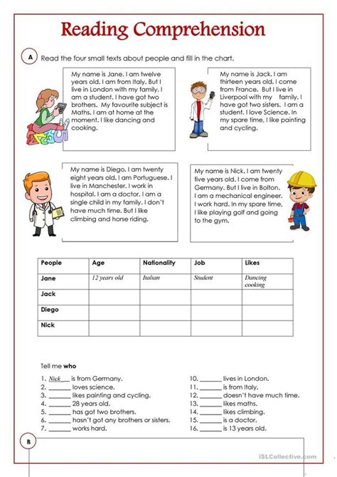 Reading Comprehension English Esl Worksheets For Distance Learni