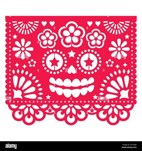 Halloween Papel Picado Design With La Catrina Skull Mexican Paper Cut