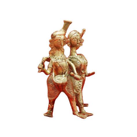 Golden Traditional Dhokra Art Brass Metal Handicraft Tribal Couple At