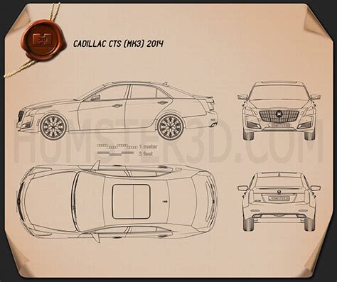 Cadillac Cts 2014 Blueprint Hum3d