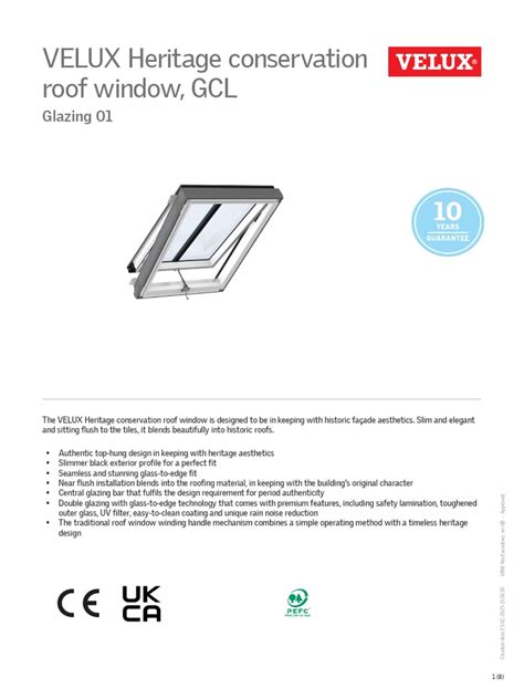 Product Datasheet Velux Heritage Conservation GCL | PDF | Window | Roof