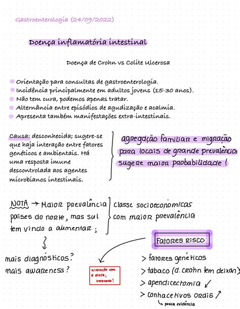 SOLUTION Doenc A Inflamato Ria Intestinal Resumos Studypool