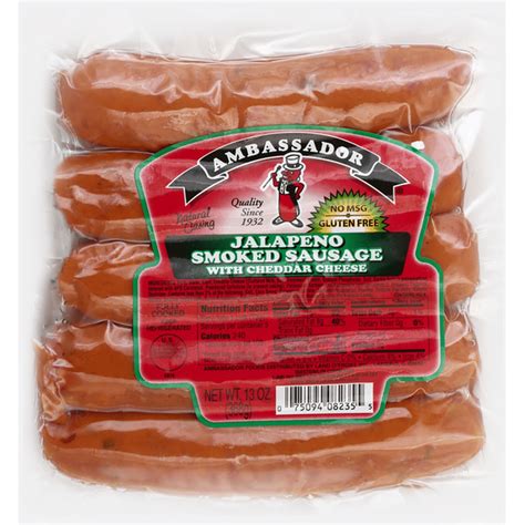 Ambassador Smoked Sausage With Cheddar Cheese Jalapeno Smoked 13 Oz