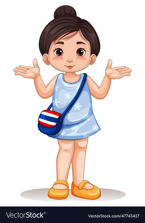 Cute Asian Thai Girl Cartoon Character Royalty Free Vector