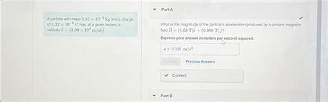 Solved A Particle With Mass 1 81×10 3kg ﻿and A Charge Of