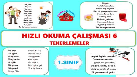 1 Sınıf Hızlı Okuma Çalışması 6 Tekerlemeler Tüm Sesler YouTube