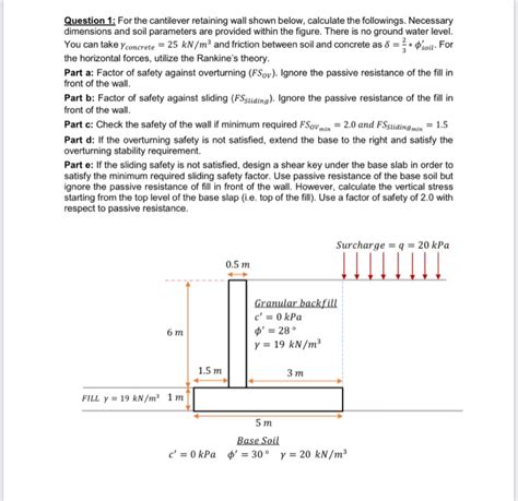 Solved Question 1 For The Cantilever Retaining Wall Shown Chegg