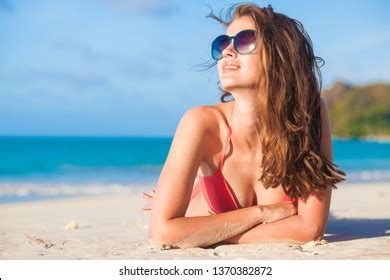 Long Haired Woman Bikini Straw Hat Stock Photo Shutterstock