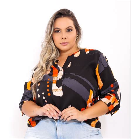 Plus Size Camisa Social Feminina Manga 3 4 Escorrega O Preço