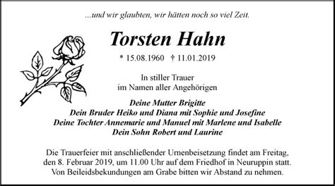 Traueranzeigen Von Torsten Hahn M Rkische Onlinezeitung Trauerportal