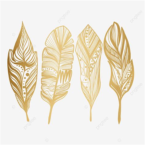 Gold Feathers Png Transparent Pretty Gold Hollow Feathers Pretty