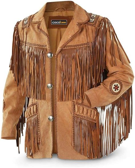 Men S Traditional Cowboy Western Leather Jacket Coat With Fringe Native