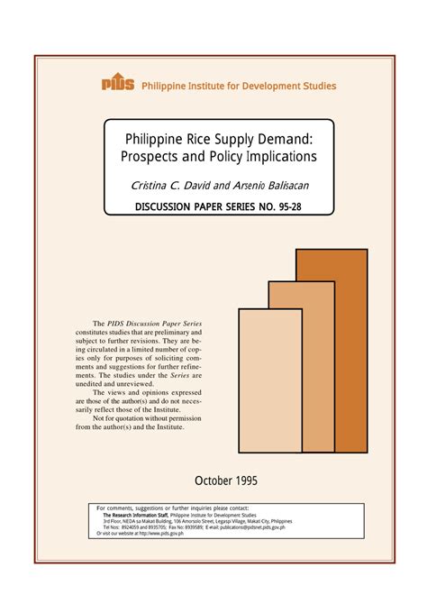 Pdf Philippine Rice Supply Demand Prospects And Policy Implications