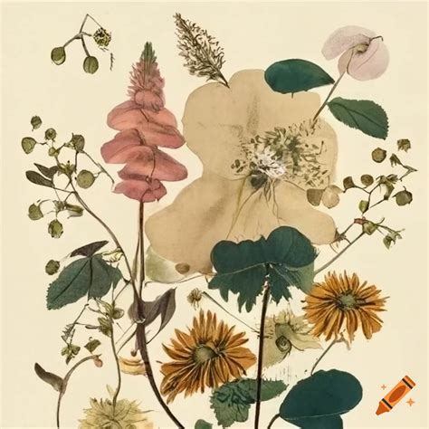 Vintage Pressed Flowers Botanical Poster Inspired By Jules Verne S