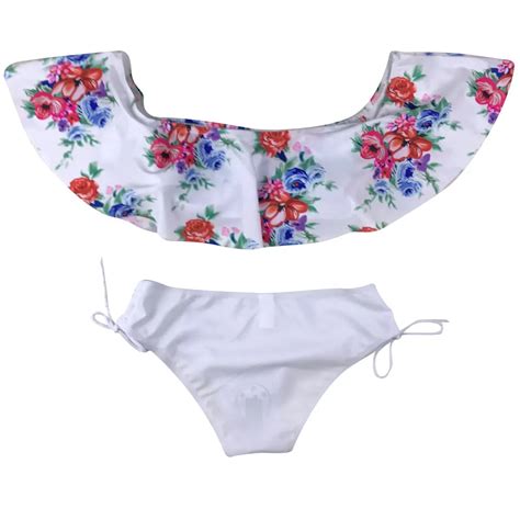 Sexy Women Swimsuits Off Shoulder Floral 2017 Newest Push Up Padded Bra