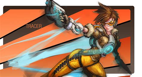 zdjęcia Overwatch Pistolety wojownicy tracer Fantasy młoda kobieta