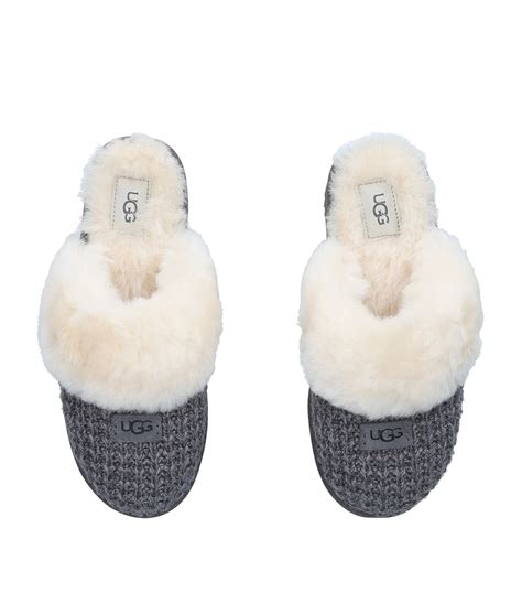 Womens Ugg Grey Shearling Cozy Knit Slippers Harrods Us