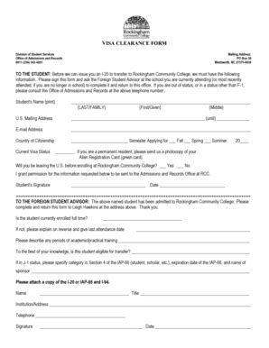 Fillable Online Rockinghamcc Visa Clearance Form Rockingham Community