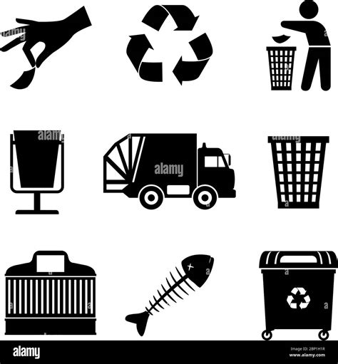 Black Garbage Track And Trash Bins Recycle Sign Icons Vector