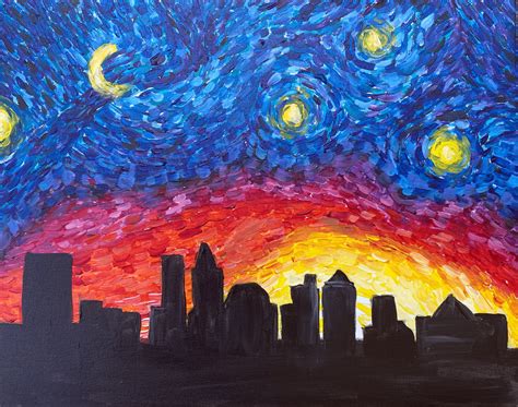 Vantampa Skyline Gogh Paint And Sip Tampa Wine Canvas