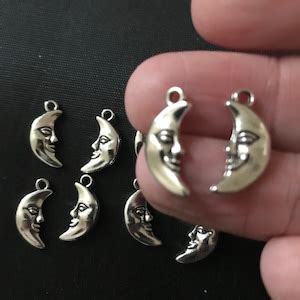 Antique Silver Colour Moon Face Charms Mm X Mm Etsy Uk