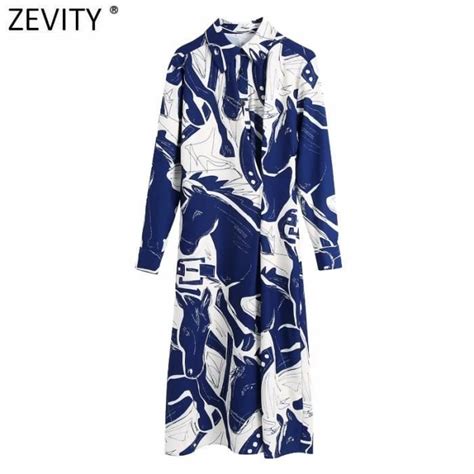 Robe ZEVITY Femmes Vintage Contraste Couleur Graffiti Robe Chemise