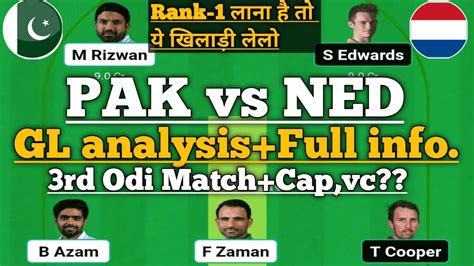 Pak Vs Ned Dream11 Team Pakistan Vs Netherland Dream11 Team Prediction