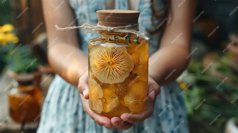 Hand Holding Kombucha Mushroom With Scoby Fermented Food For Healthy