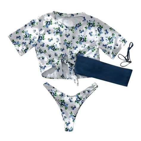 Maillot de bain femme bikini imprimé fleuri bandeau deux pièces plage style5 blanc L Blanc