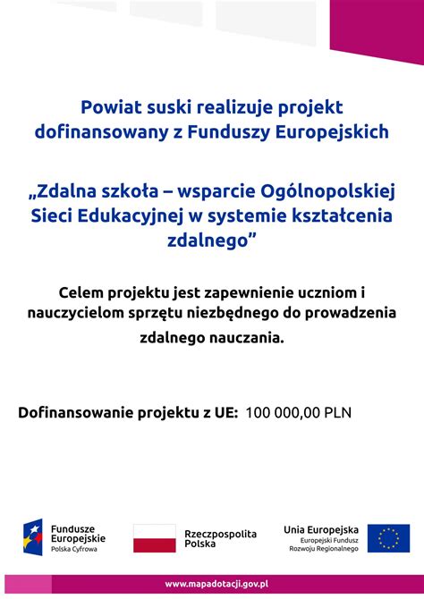 Projekt Zdalna szkoła Powiat Suski Starostwo Powiatowe w Suchej