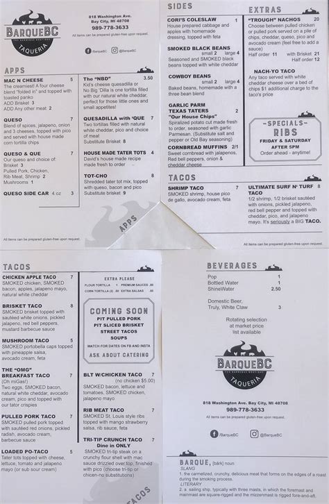 Menu At Barquebc Bay City