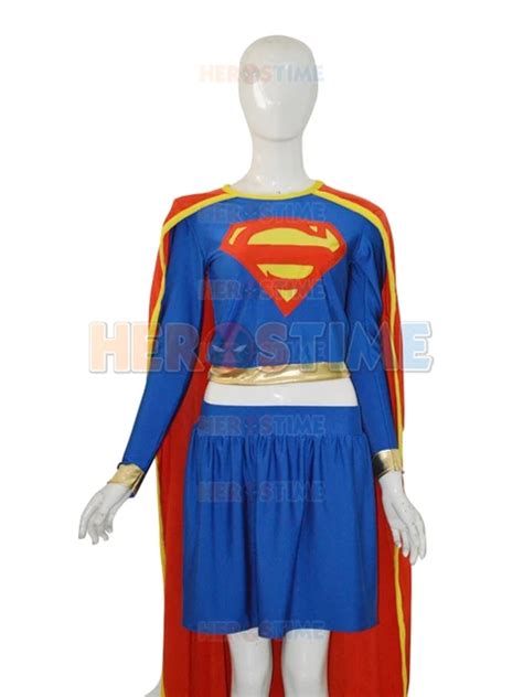 2015 Fashion Supergirl Costume Spandex Female Superhero Zentai Suit Cosplay Comic Superman Dress