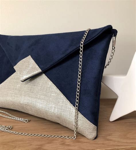 Sac pochette mariage bleu marine et argenté bandoulière Etsy France