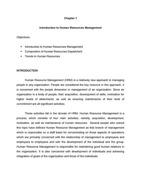 Chapter 1 Human Resource Management Chapter 1 Introduction To Human