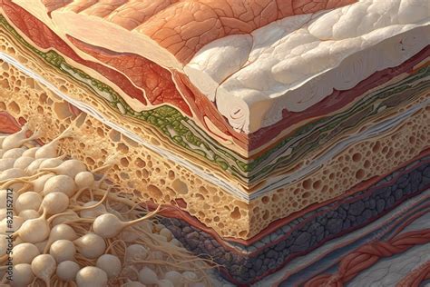 Detailed Cross Sectional Illustration Of Human Skin Layers Showing The