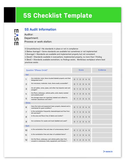 5S Audit Checklist Template Ease Io