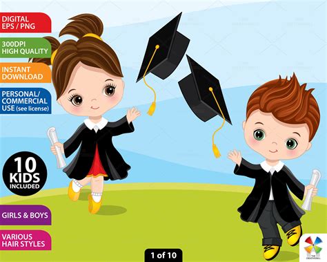 Graduation Kids Clipart Vector Preschool Clipart Student - Etsy UK