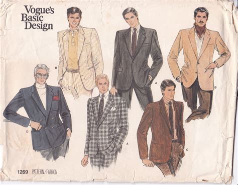 Mens Sewing Pattern For 80s Suit Jacket Single Or Double Breasted Ff Uncut Vogue Pattern 1269