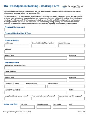 Fillable Online Midcoast Nsw Gov Da Pre Lodgement Meeting Booking