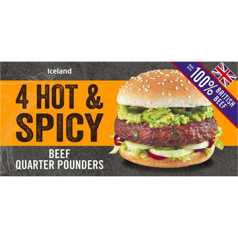 Iceland 4 Hot And Spicy Beef Quarter Pounders 454g Burgers Iceland Foods