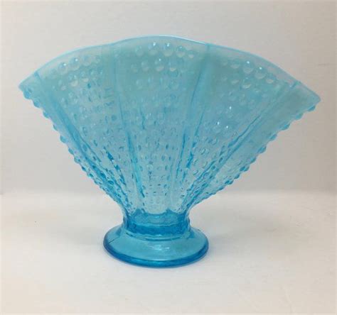 Large Fenton Hobnail Fan Vase Blue Opalescence Vintage Etsy Fenton Etsy Vintage Hobnail