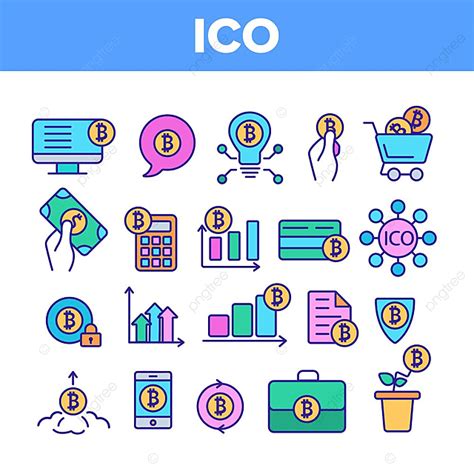 Ico Coin Initial Offering Blockchain Finance Line Vector Png And