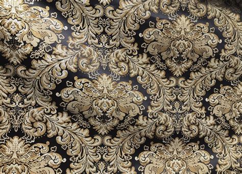 Swatch 5” X 8” Prince Liam Brocade Satin Jacquard Fabric Black Gold