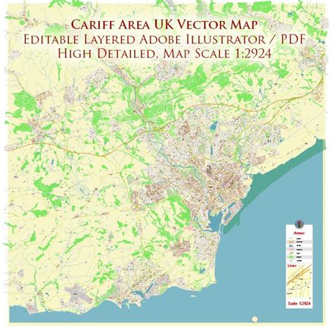 Cardiff Uk Map Vector City Plan High Detailed Street Map Editable Adobe