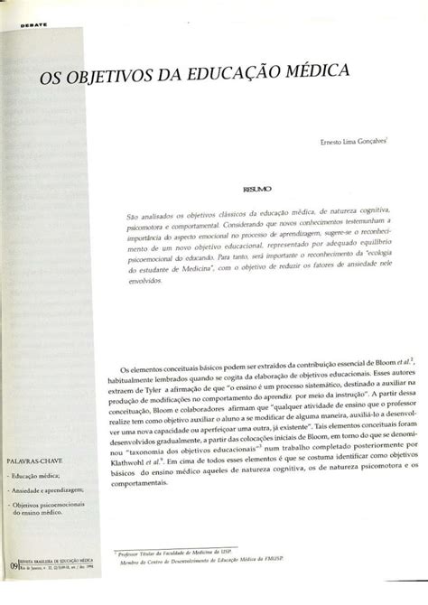 PDF OS OBJETIVOS DA EDUCAÇÃO MÉDICA