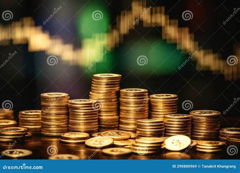 Stacks Of Coins With Blurred Charts Graphs Stock Market Background