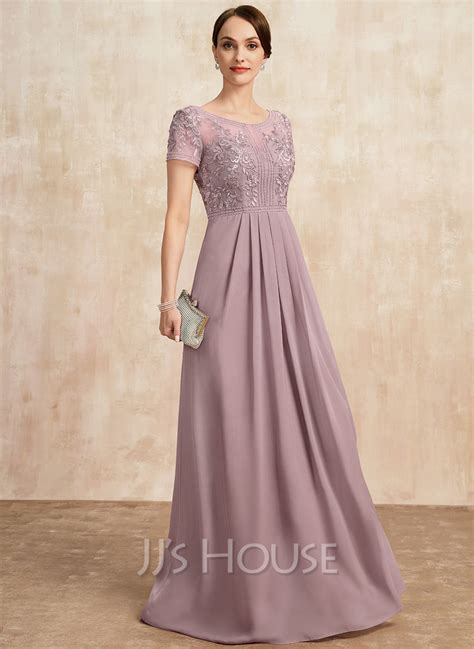 A Line Scoop Illusion Floor Length Chiffon Lace Lace Chiffon Mother Of