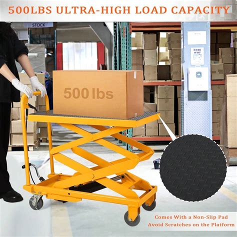 Double Scissor Hydraulic Lift Table Cart 500lbs Capacity With 48 Lifting Height Lift Table W