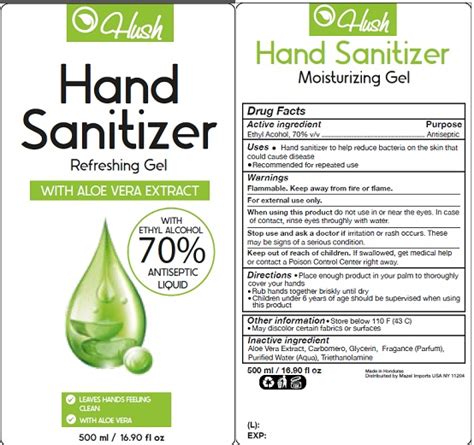 Hush Hand Sanitizer With Aloe Vera Extract Alcohol Gel