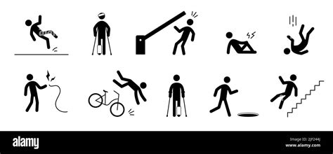 Pictogramme d accident icône homme Vélo tombant jambe blessée